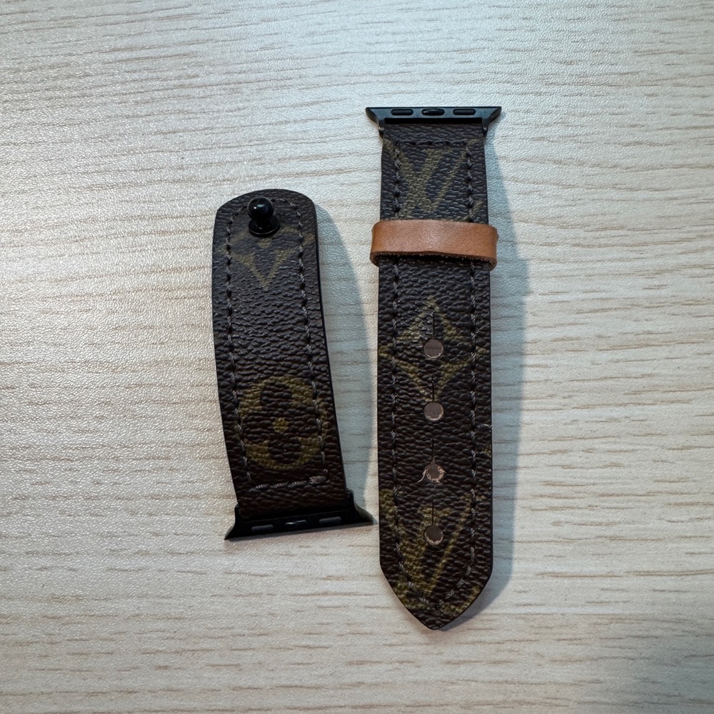 Brown Monogram Leather Watch Band with Tan Keeper